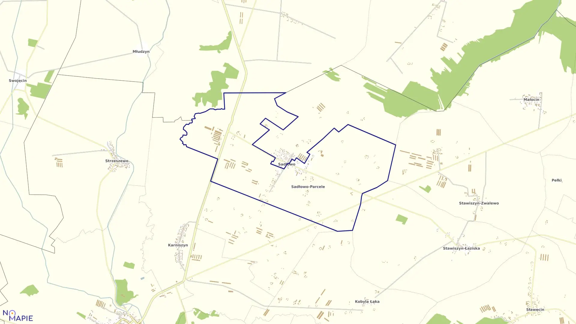 Mapa obrębu SADŁOWO-PARCELE w gminie Bieżuń