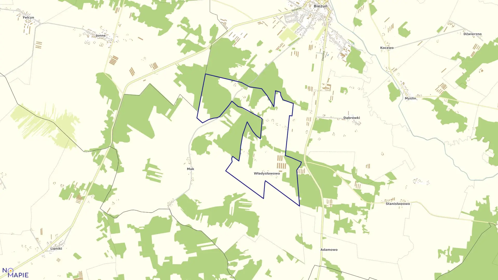 Mapa obrębu WŁADYSŁAWOWO w gminie Bieżuń